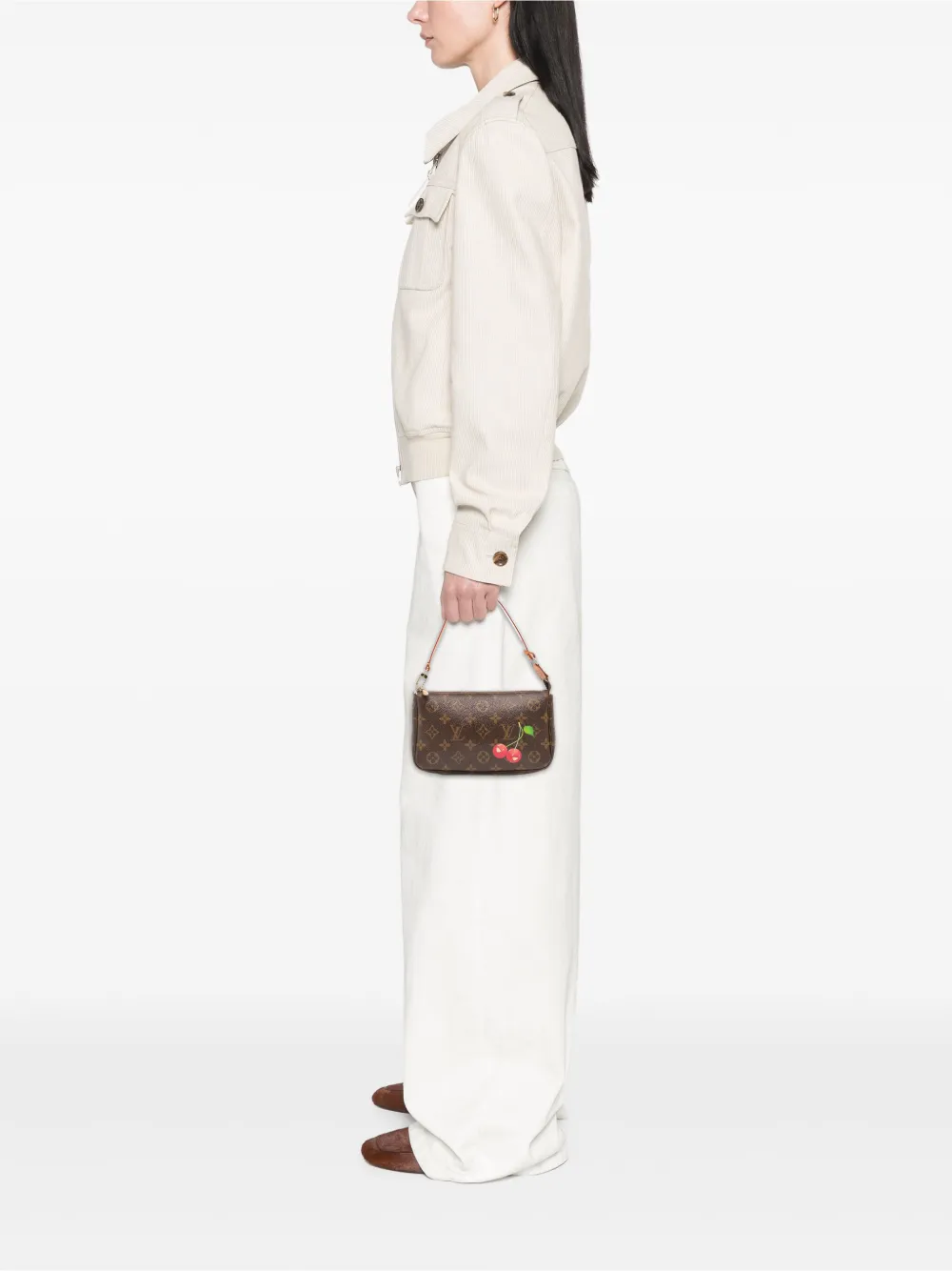 Pre-owned Louis Vuitton 2005 Takashi Murakami Monogram Cherry Pochette Accessoires Shoulder Bag In Brown