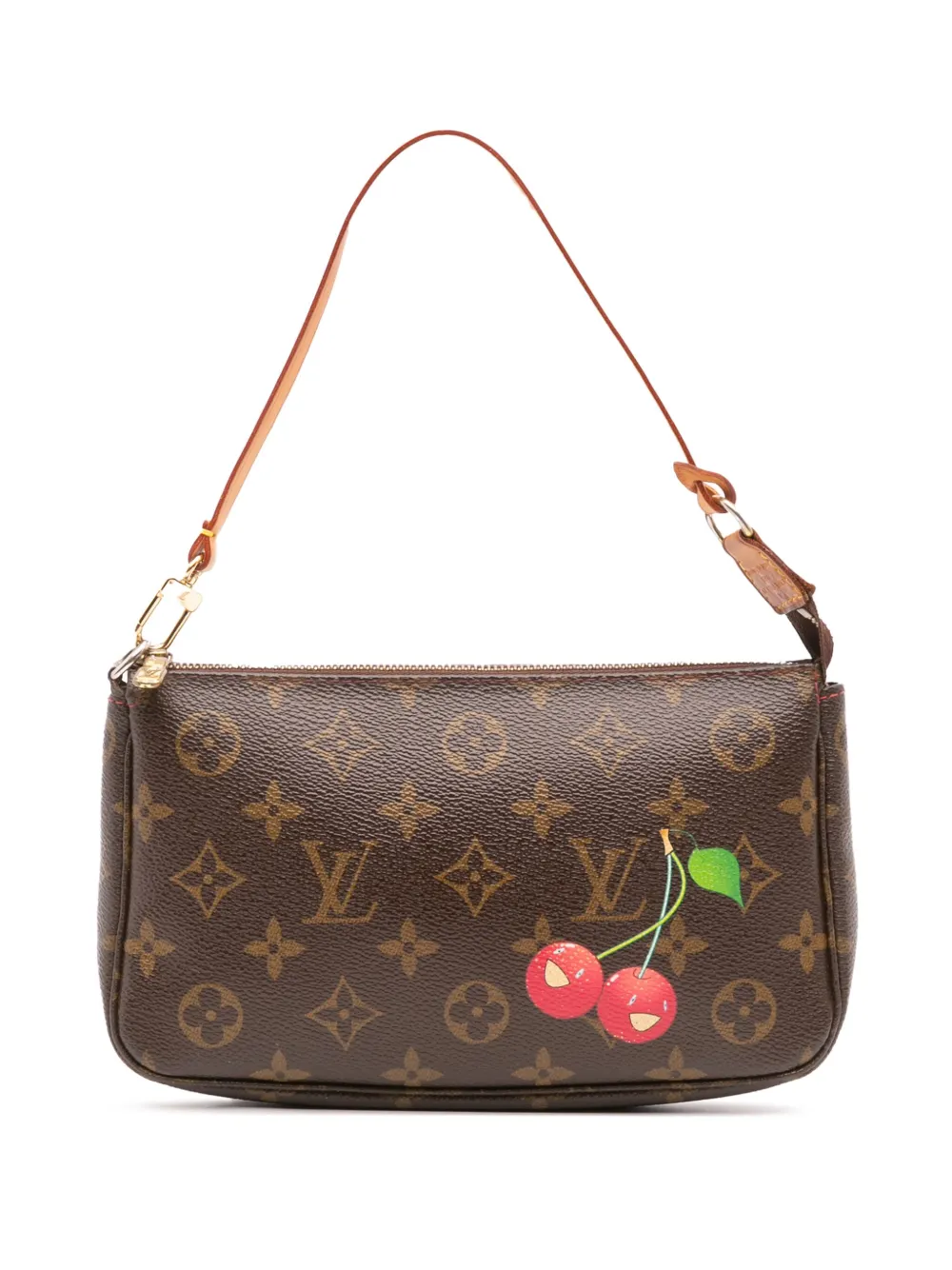 Pre-owned Louis Vuitton 2005 Takashi Murakami Monogram Cherry Pochette Accessoires Shoulder Bag In Brown
