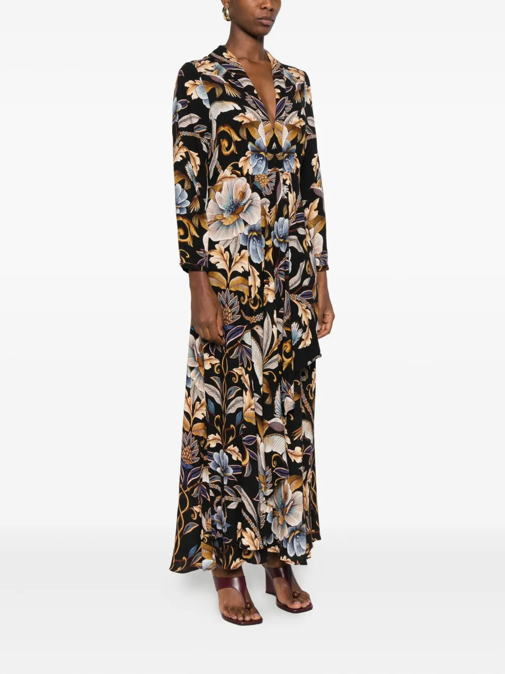 Farm Rio Black Snake Garden Lenzing Ecovero Viscose Maxi Dress In Multi