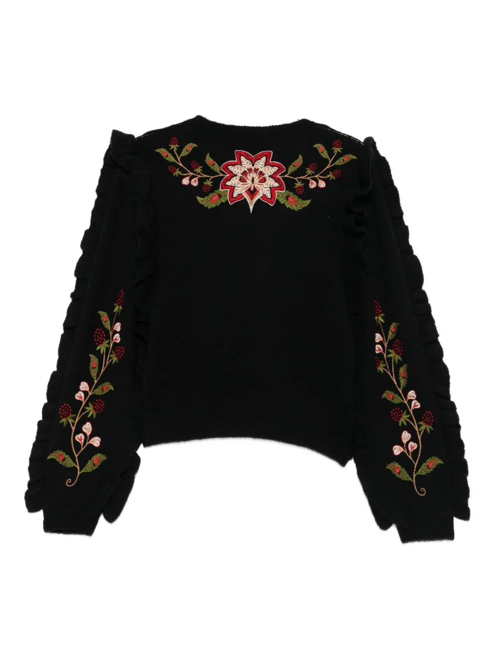 Farm Rio Berry-embroidered Cardigan In Black