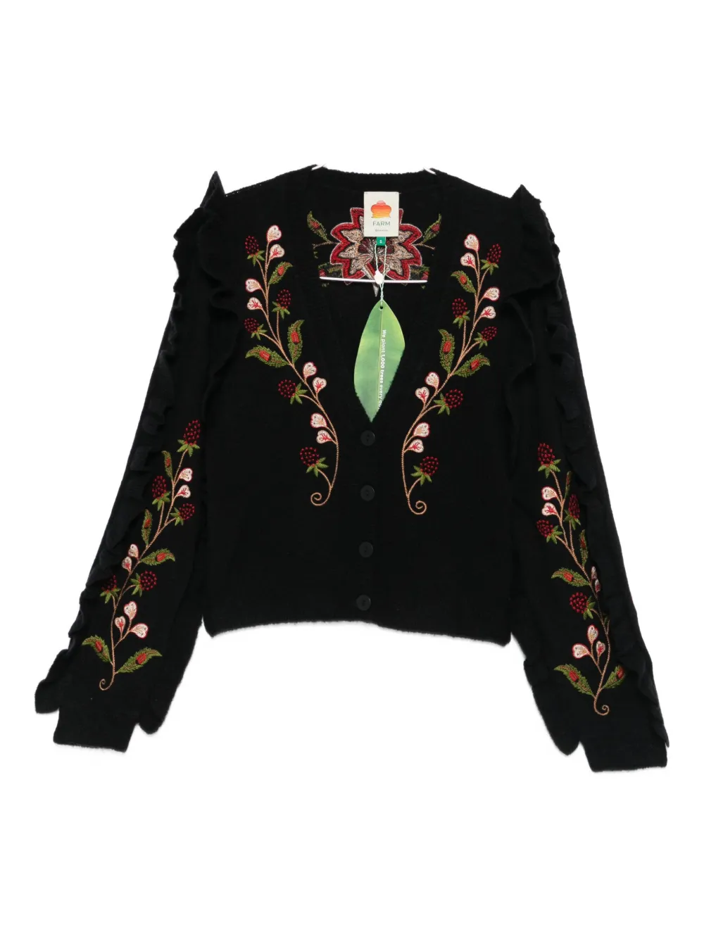 Farm Rio Berry-embroidered Cardigan In Black