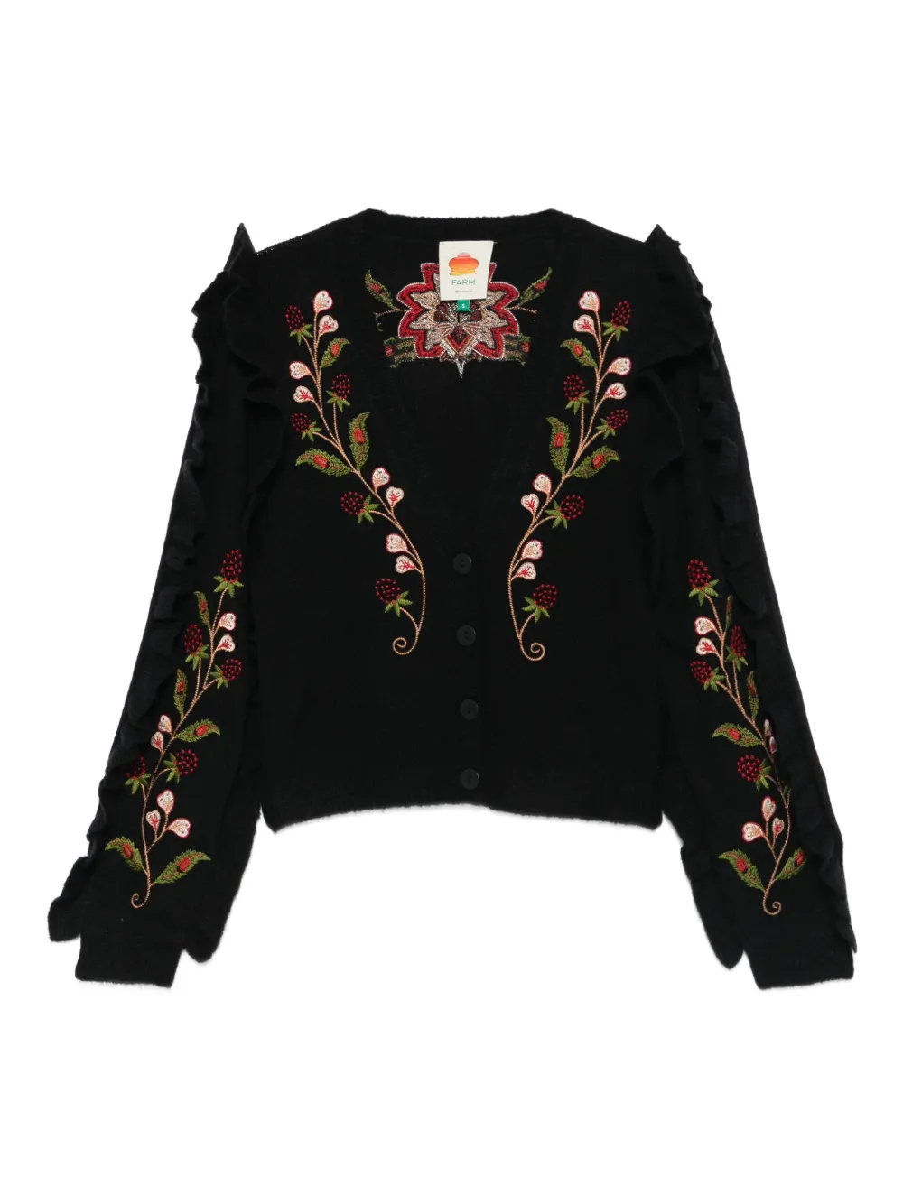FARM Rio berry-embroidered cardigan | Black | Image 1