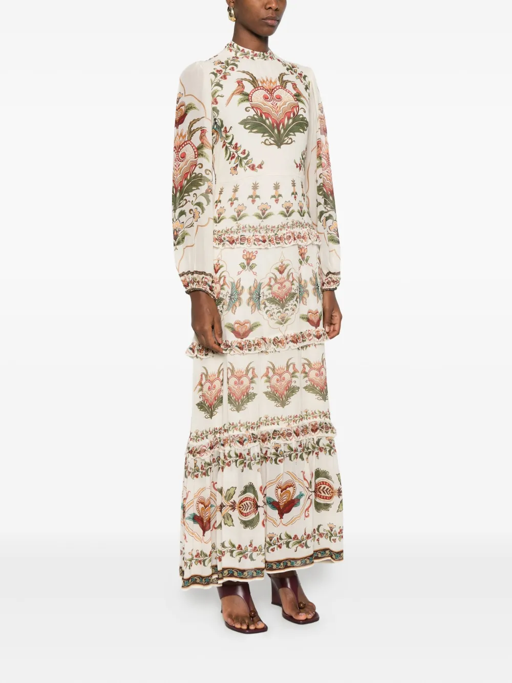 FARM Rio Majestic Heart gelaagde jurk Beige