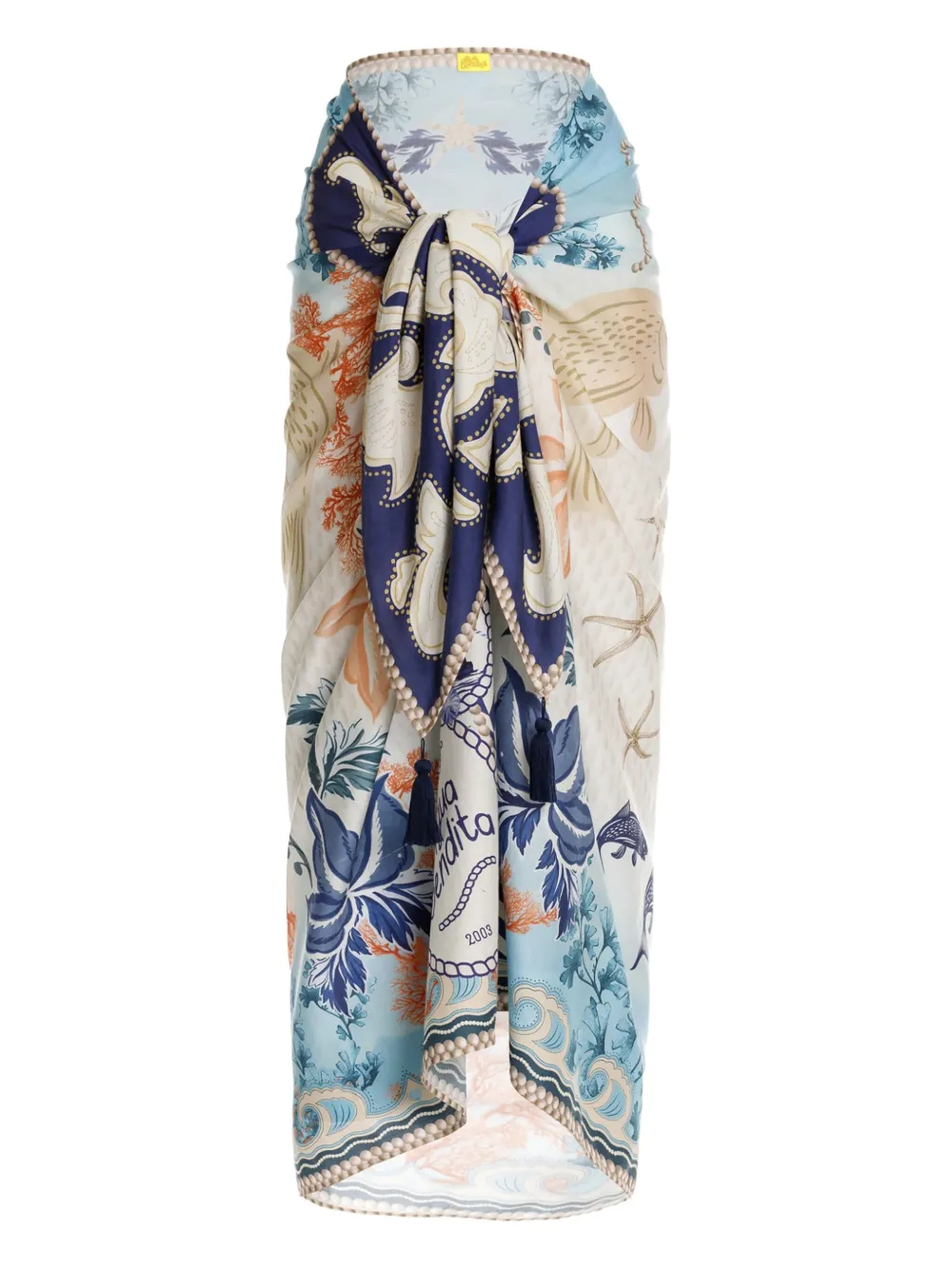 Agua Bendita Seashell-print Sarong In Blue