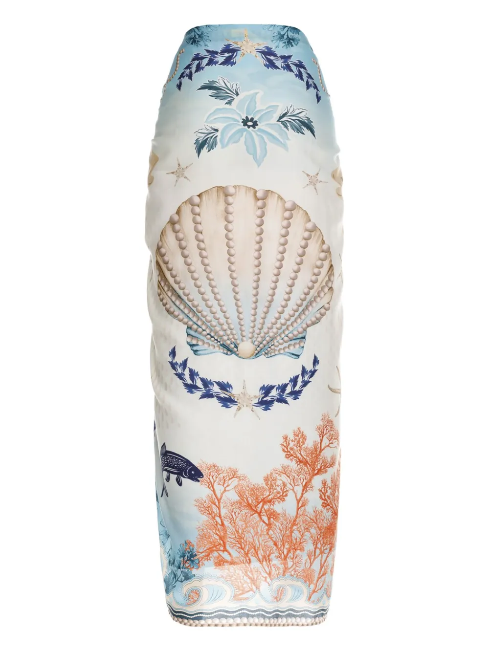 Agua Bendita Seashell-print Sarong In Blue