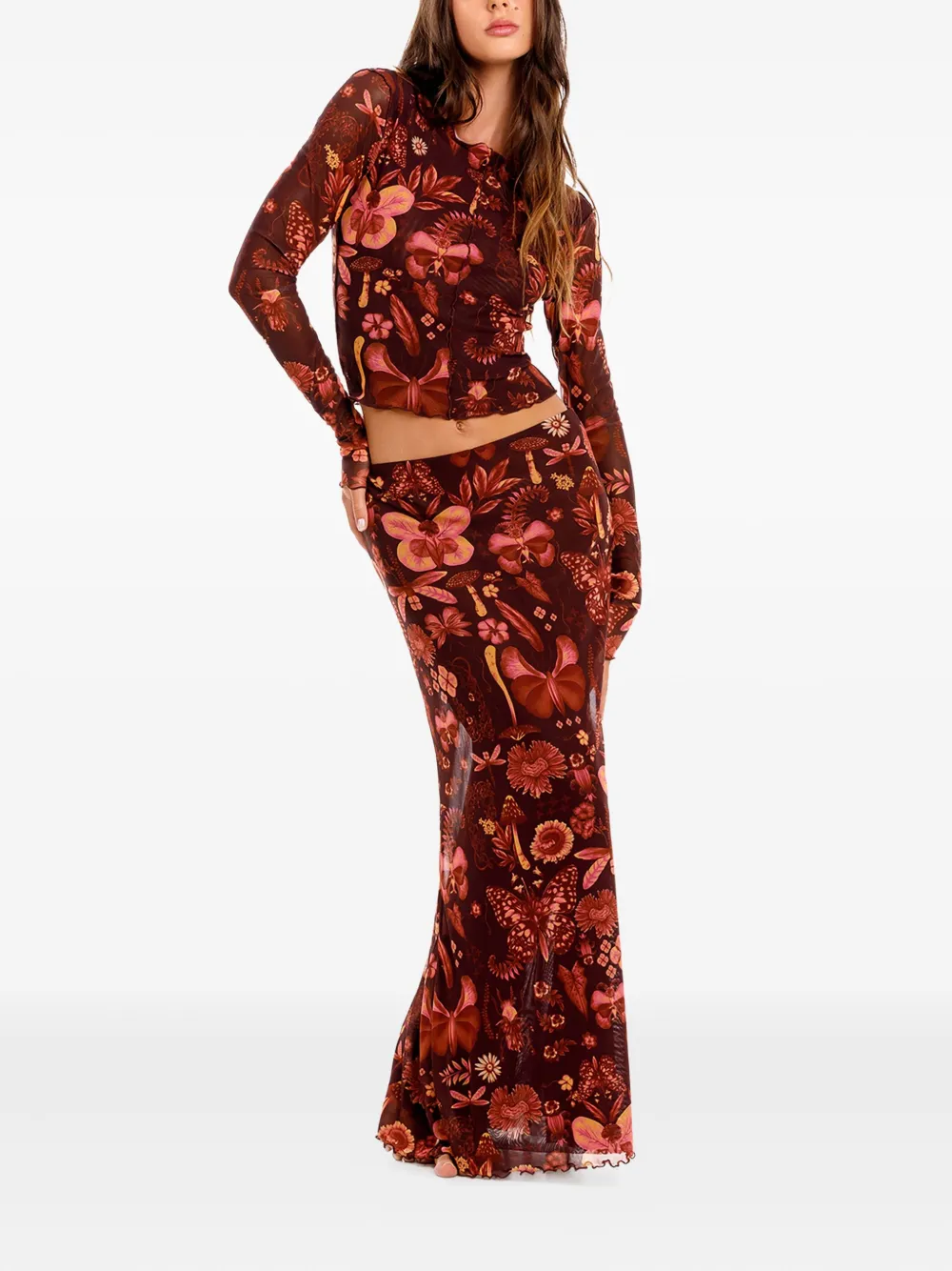 Agua Bendita Brace Floral-print Ruffled Maxi Skirt In Multi