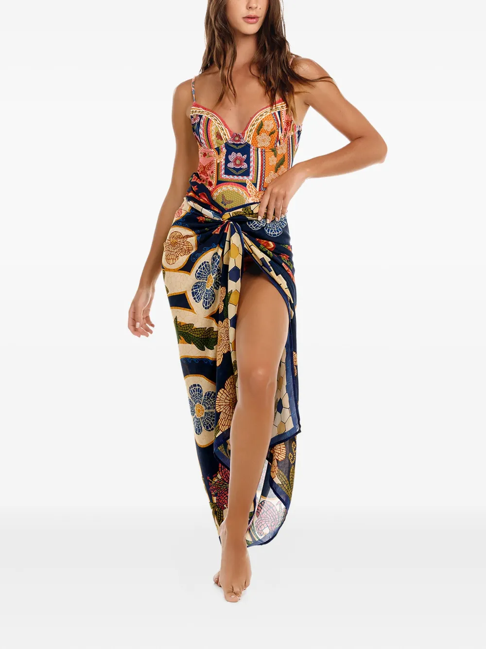 Agua Bendita Wikkelrok met bloemenprint Blauw