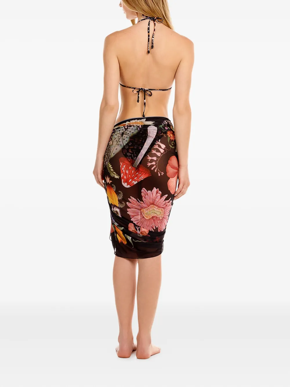 Agua Bendita Floral-print Sarong In Black