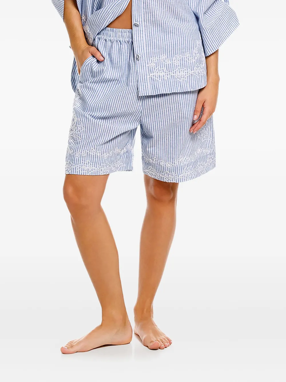 Agua Bendita Shorts Malaga a righe - Blu