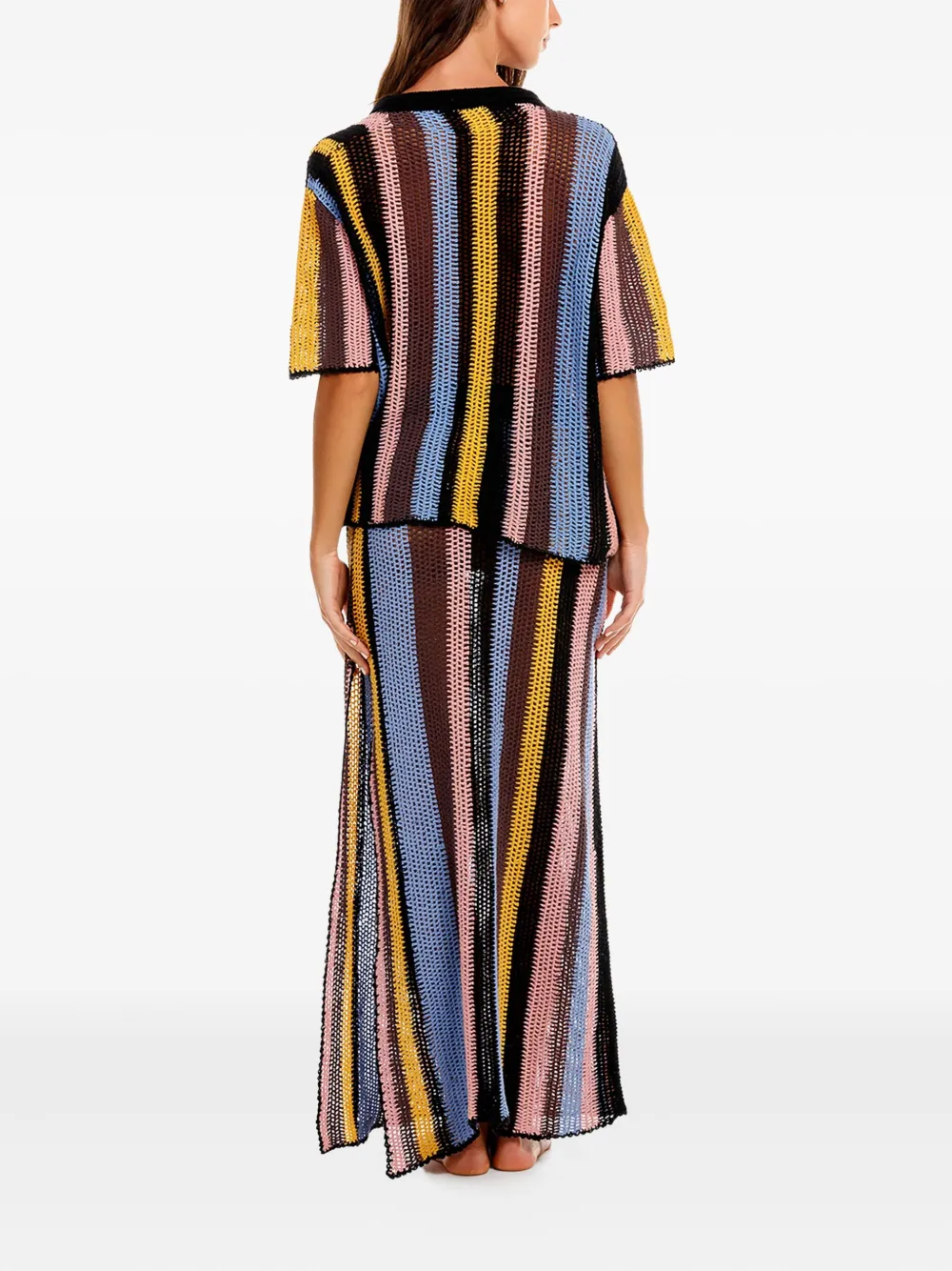 Agua Bendita Axel Stripe Crochet Shirt In Blue