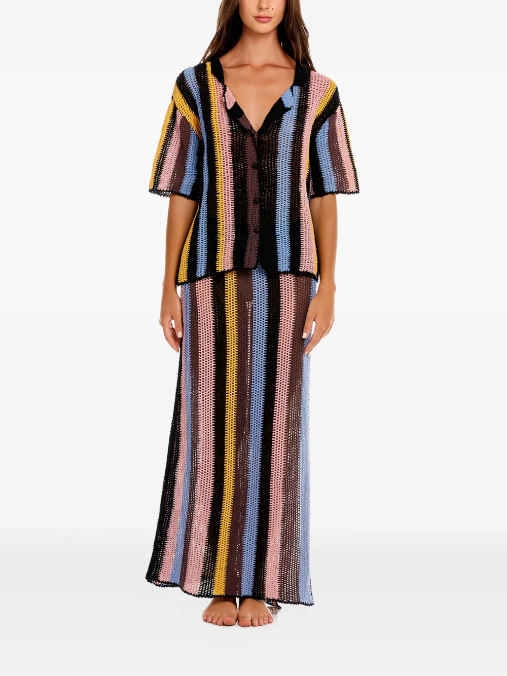 Agua Bendita Axel Stripe Crochet Shirt In Blue