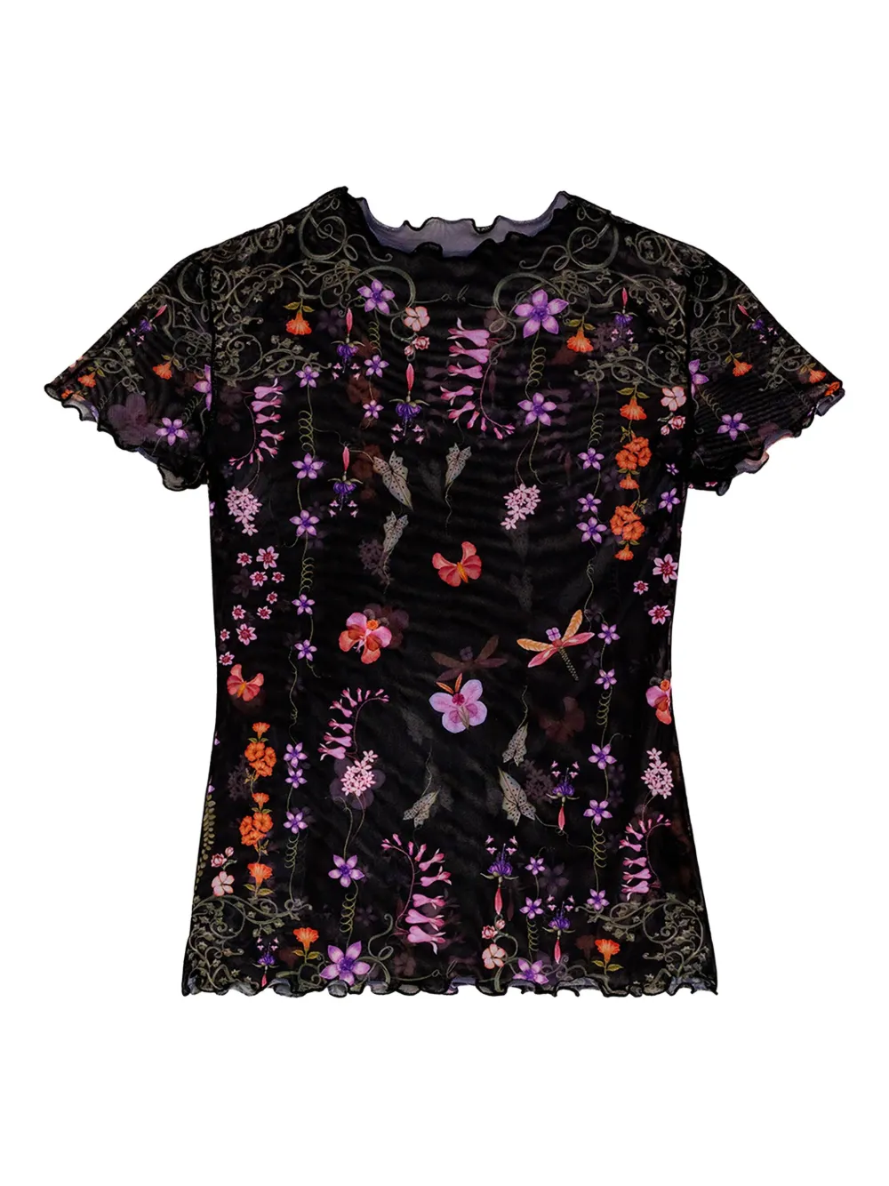 Agua Bendita Floral-print Mesh T-shirt In Multi