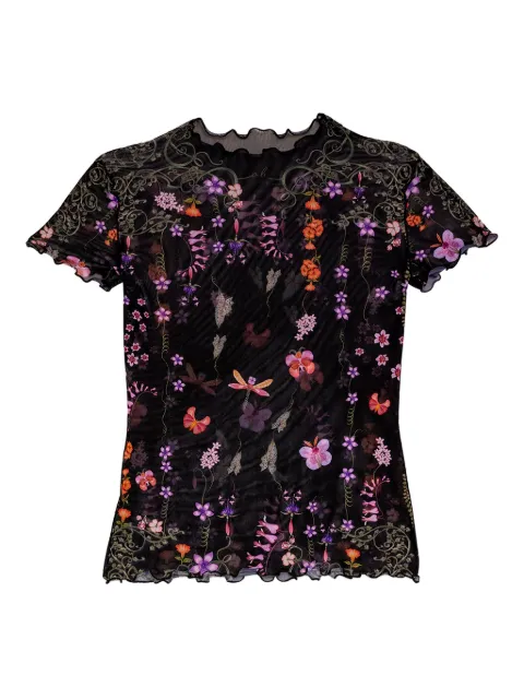 Agua Bendita floral-print mesh t-shirt