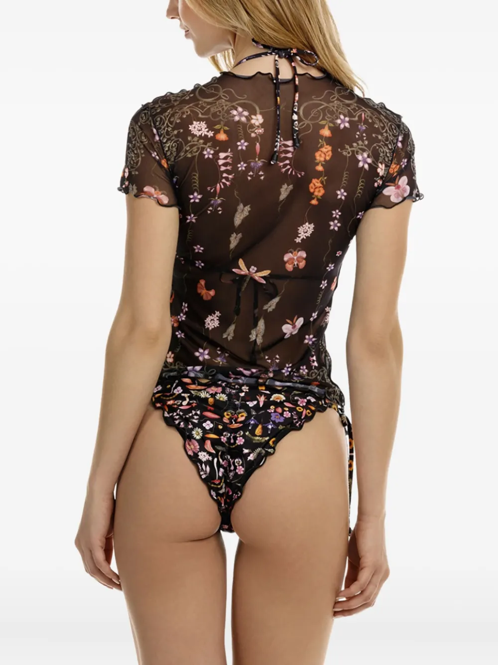 Agua Bendita Floral-print Mesh T-shirt In Multi