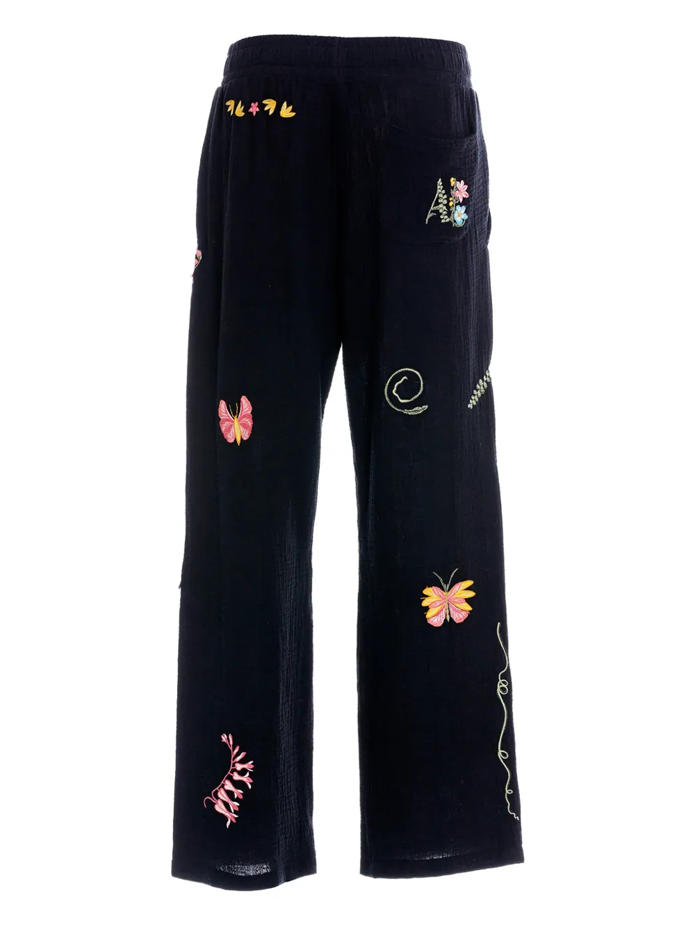 Agua Bendita Embroidered-floral Insect Trousers In Black