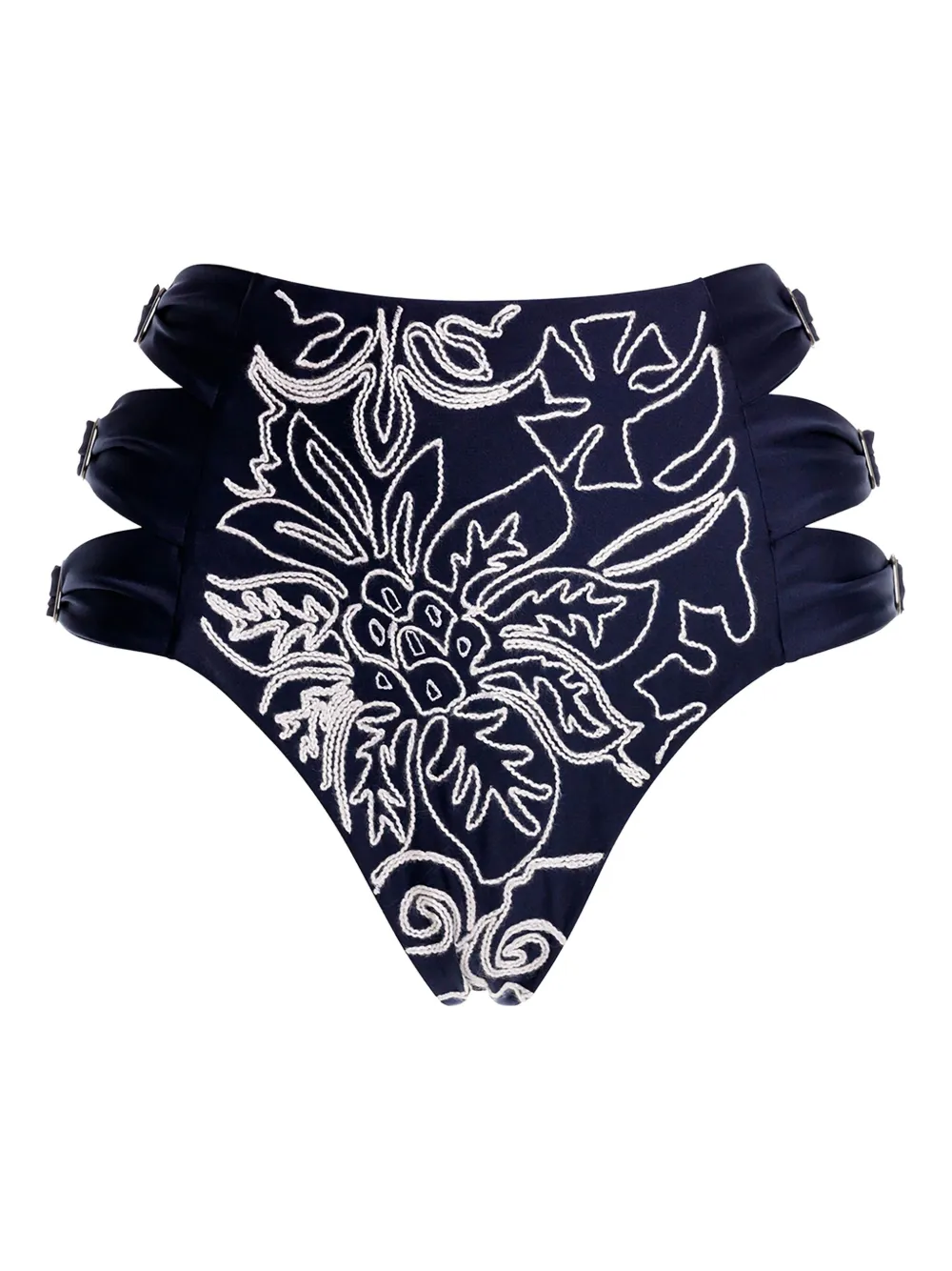 Agua Bendita Embroidered High-waisted Bikini Bottoms In Blue