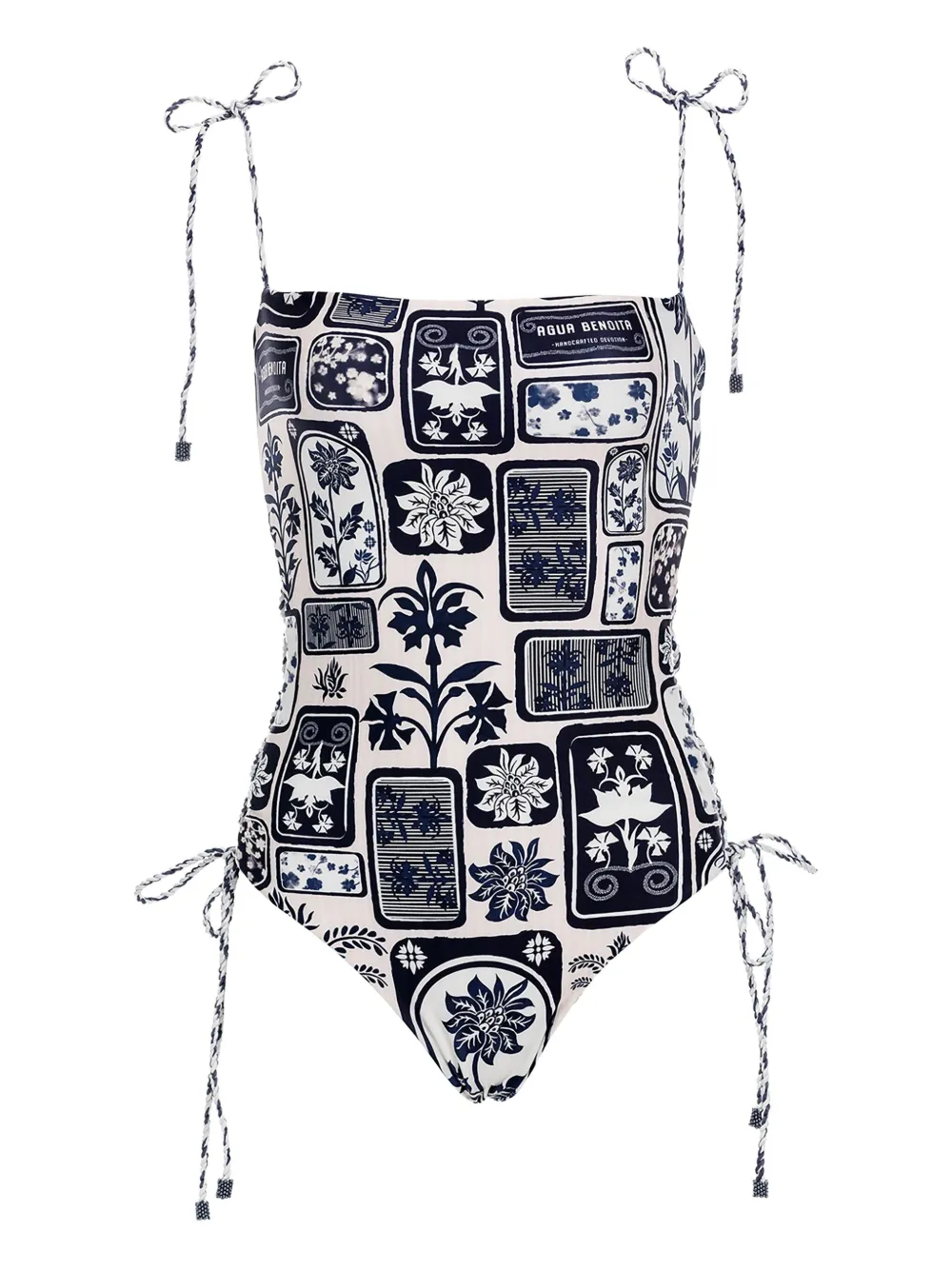 Agua Bendita Floral-stripe Swimsuit In Blue