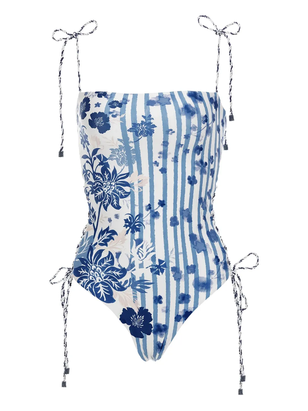 Agua Bendita Floral-stripe Swimsuit In Blue