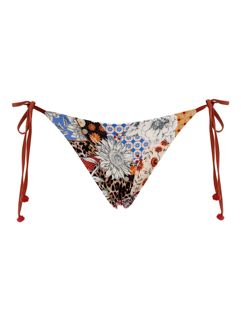 Agua Bendita Patchwork-print Tie-side Bikini Bottoms In Multi