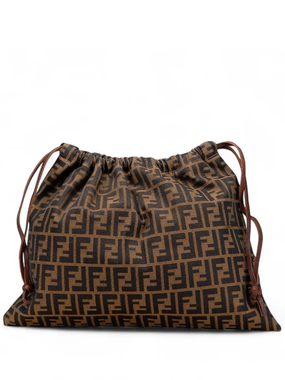 Pre-owned Fendi 20th Century Zucca Canvas Drawstring Pouch In Brown