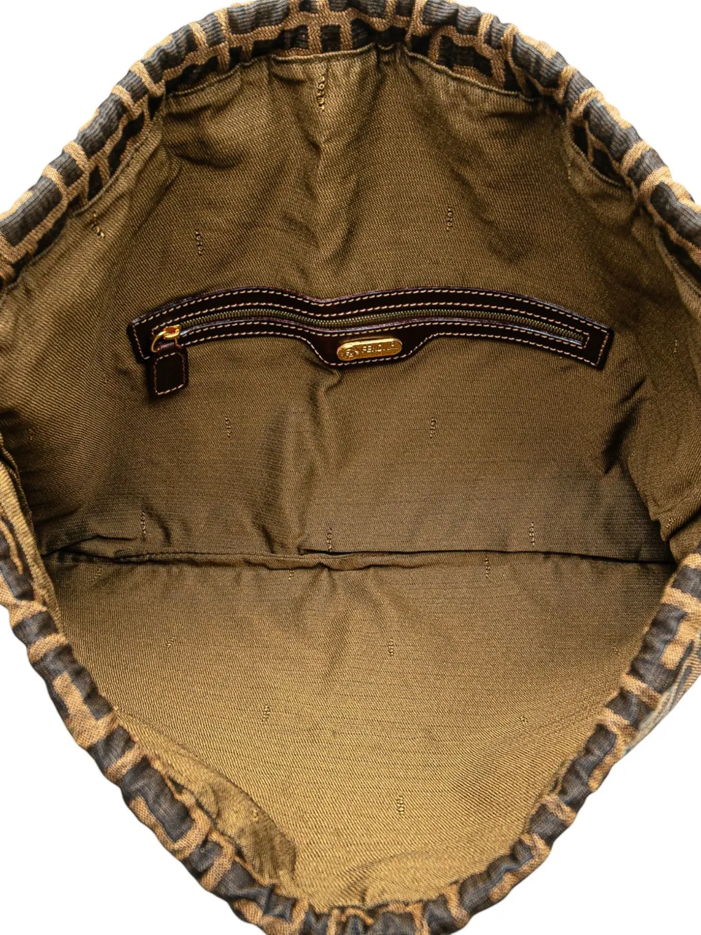 Pre-owned Fendi 20th Century Zucca Canvas Drawstring Pouch In Brown
