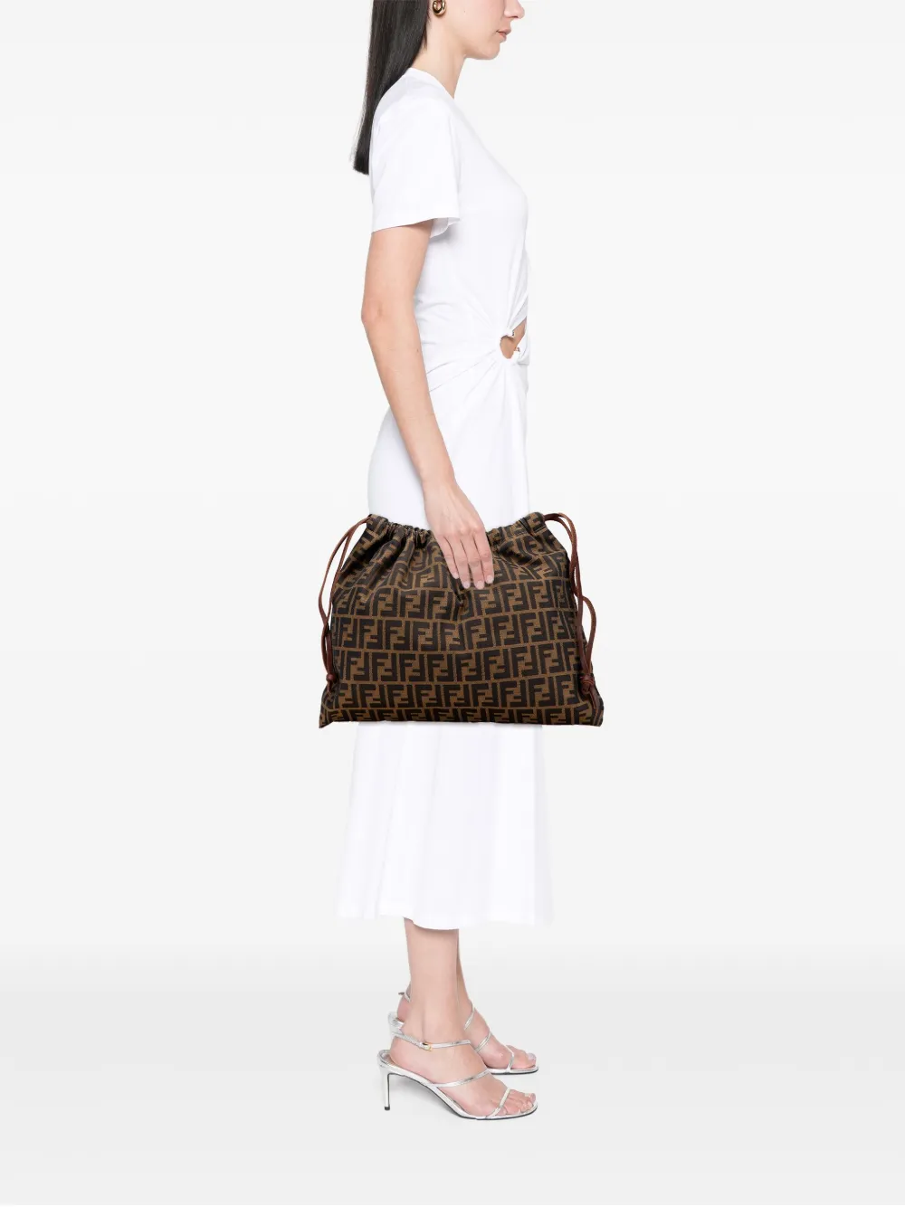 Pre-owned Fendi 20th Century Zucca Canvas Drawstring Pouch In Brown