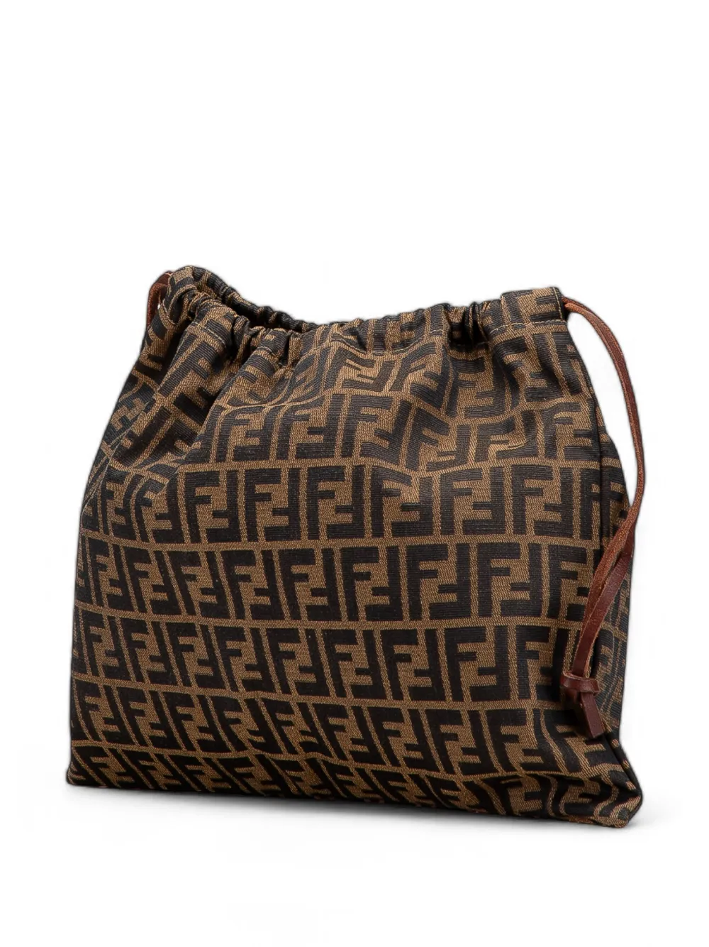 Pre-owned Fendi 20th Century Zucca Canvas Drawstring Pouch In Brown