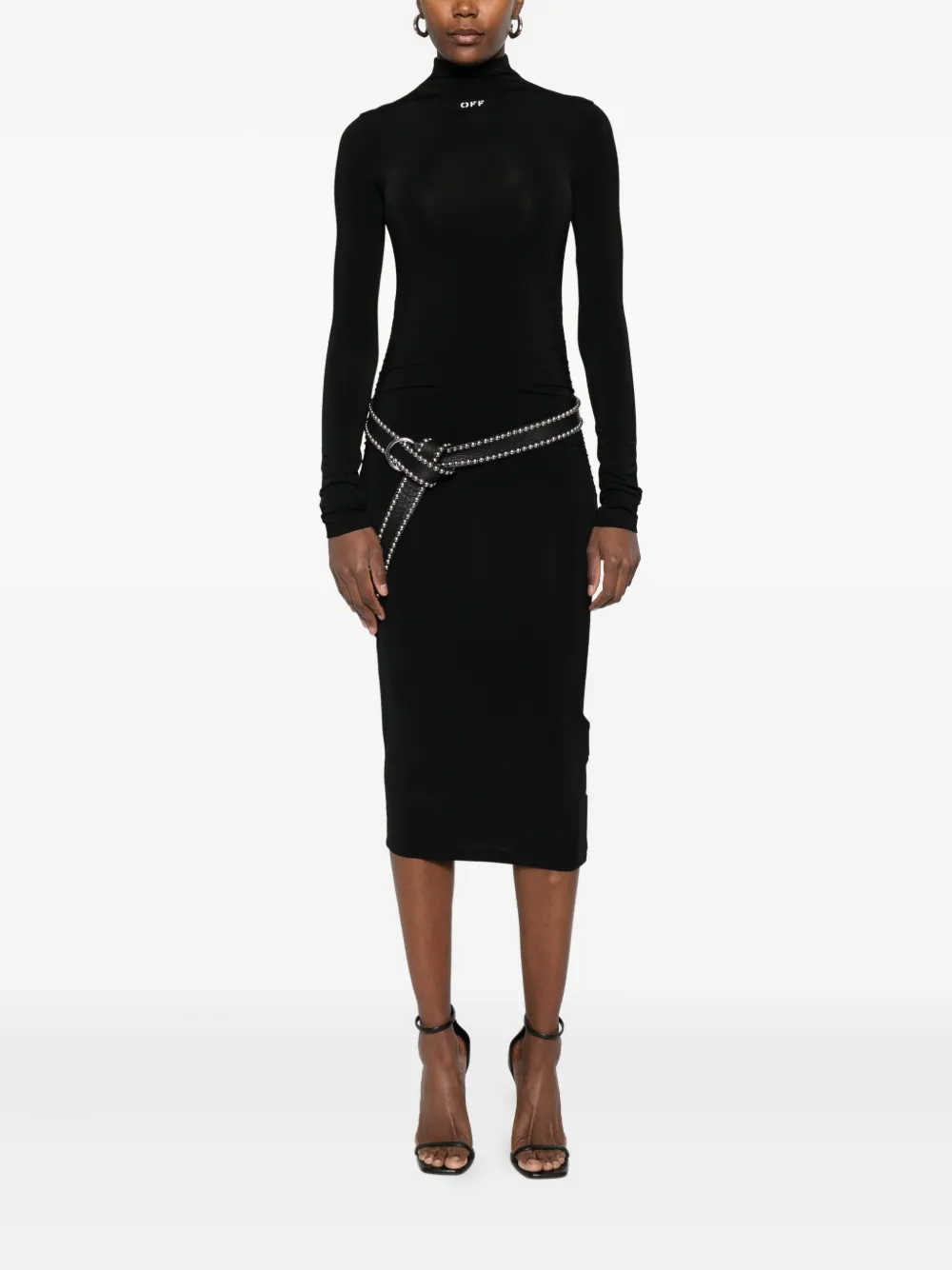 Off-White Off Stamp high-neck ruched dress - Zwart