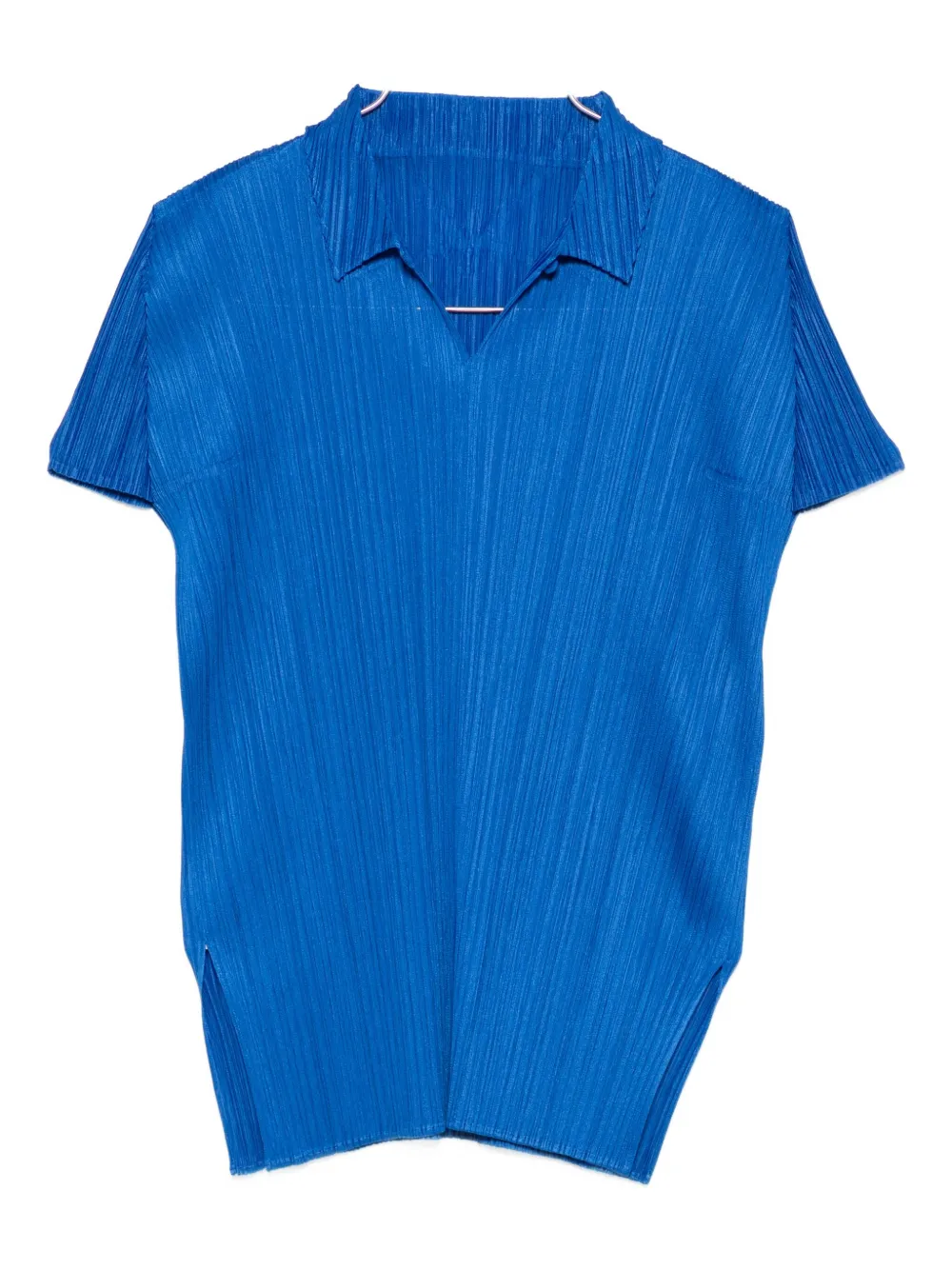 Issey Miyake Pleated Buttoned Top In Blue
