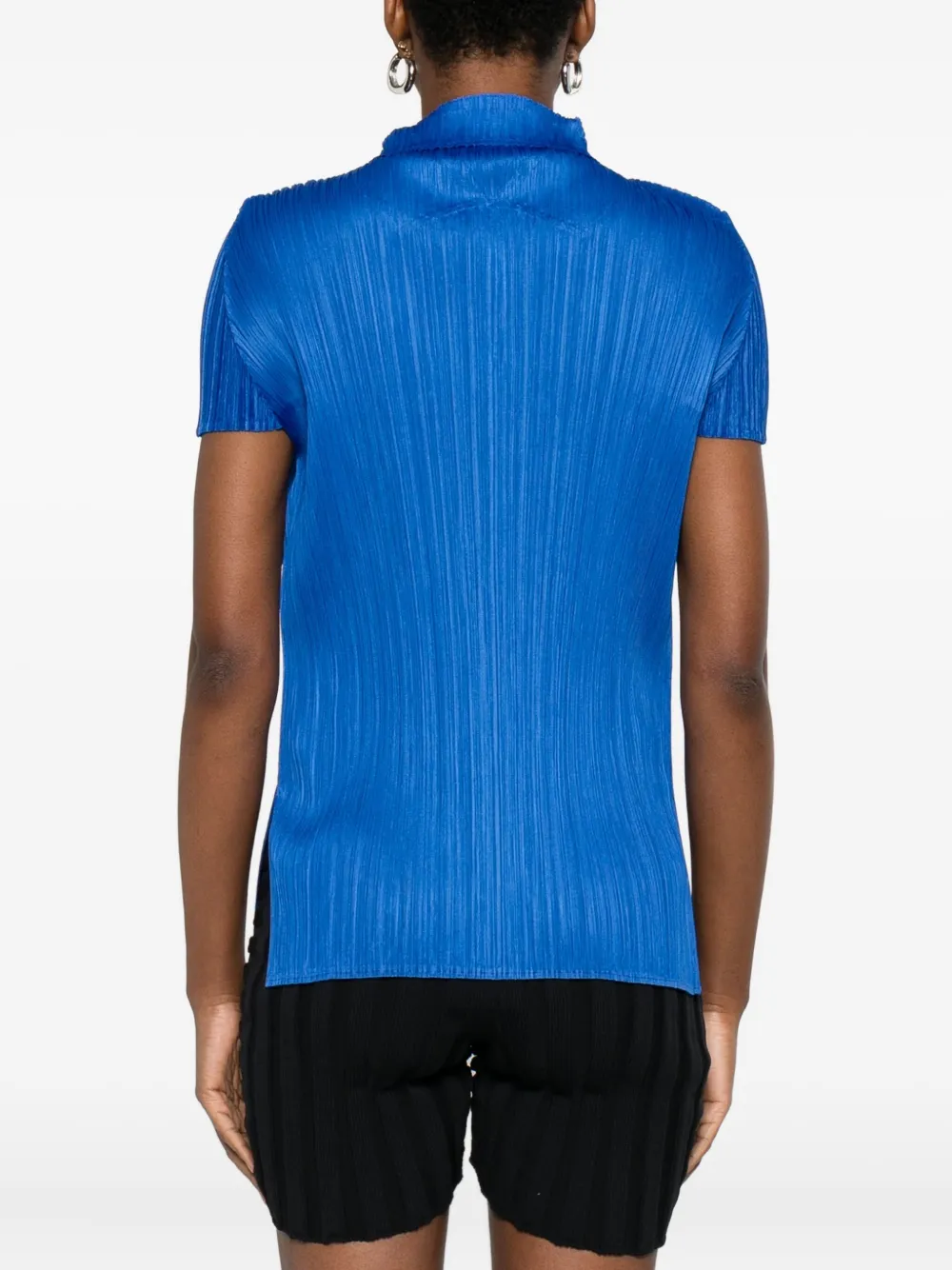 Issey Miyake Pleated Buttoned Top In Blue