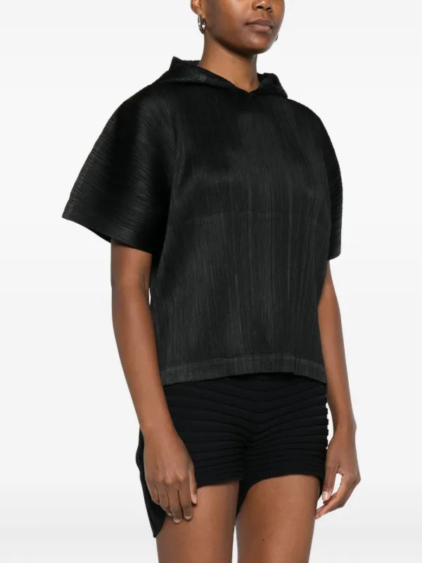 PLEATS PLEASE ブラック Tシャツ Pleats Please Issey Miyake Pleated Hooded T-shirt | Black