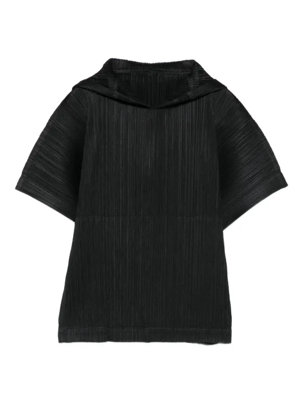 トップス PLEATS PLEASE deformation shirt BLK Pleats Please Issey Miyake Pleated Hooded T-shirt | Black