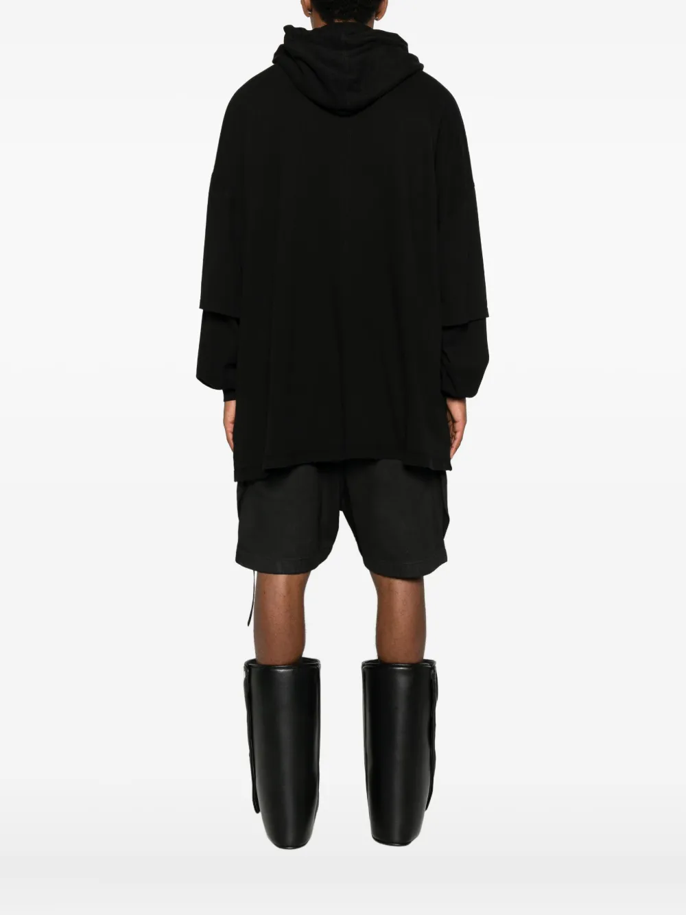Rick Owens Drkshdw Tommy Layered Drawstring Hoodie In Black
