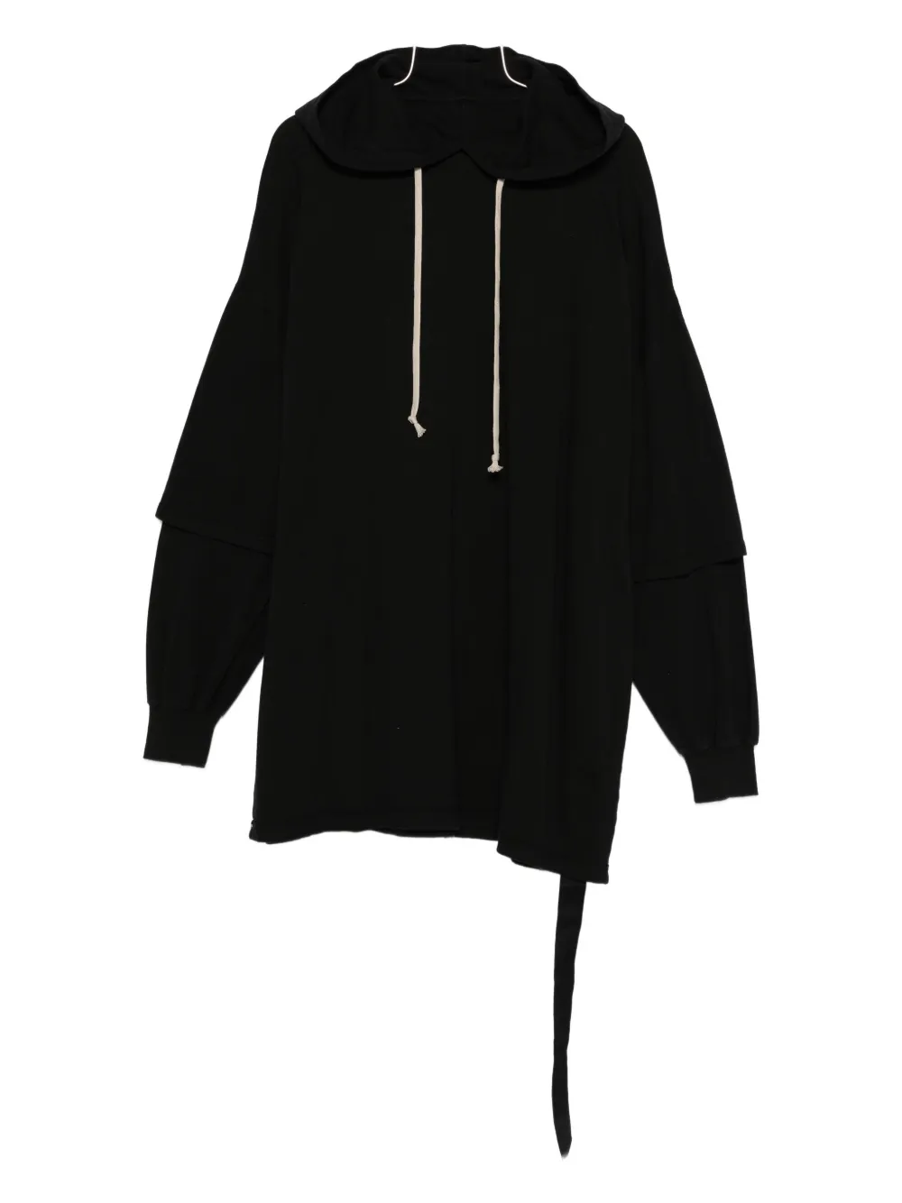 Rick Owens Drkshdw Tommy Layered Drawstring Hoodie In Black