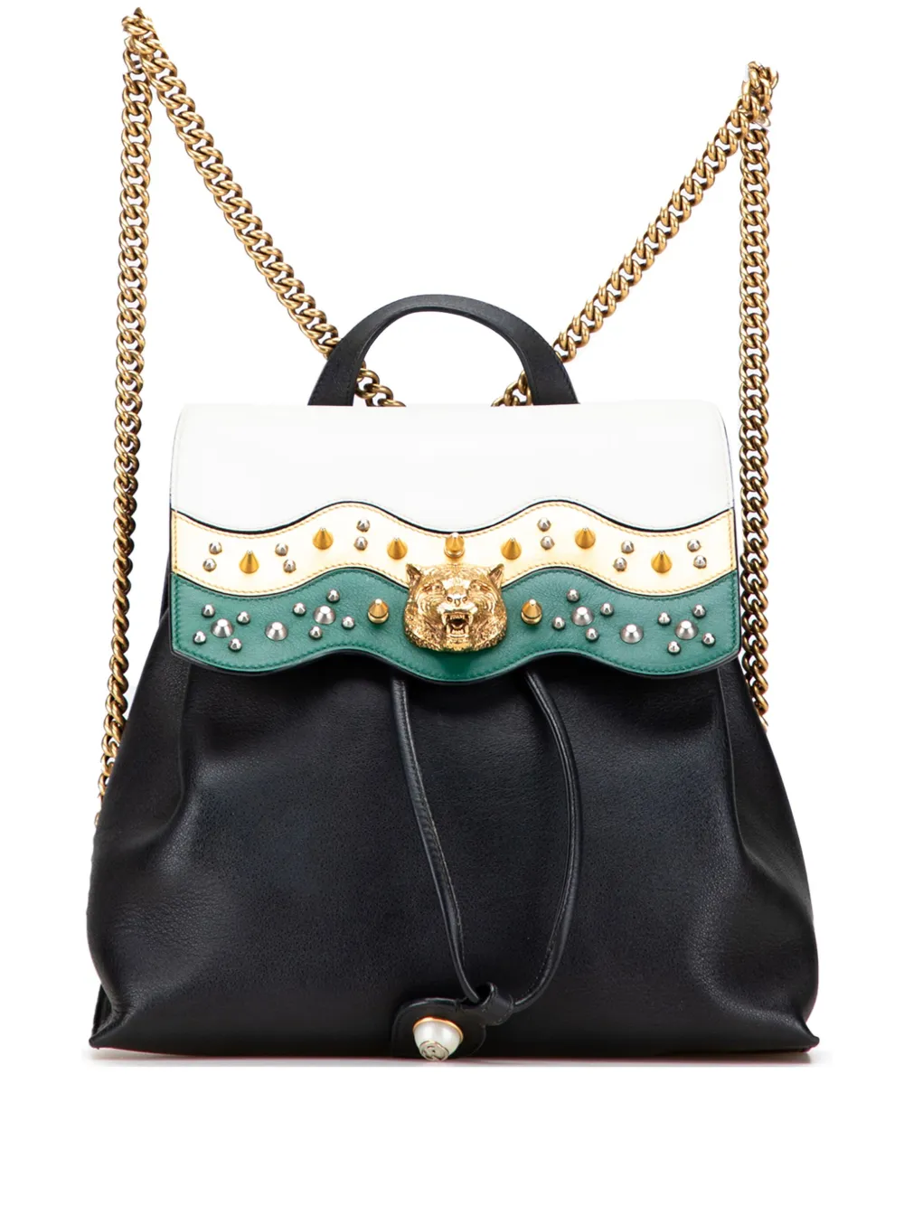 Pre-owned Gucci 2016-2025 Leather Studded Animalier Malin Backpack In Black