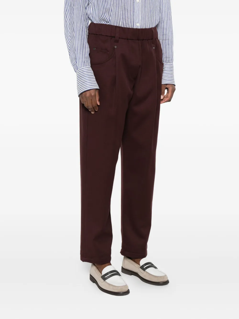 Brunello Cucinelli Broek met elastische taille en zak Bruin