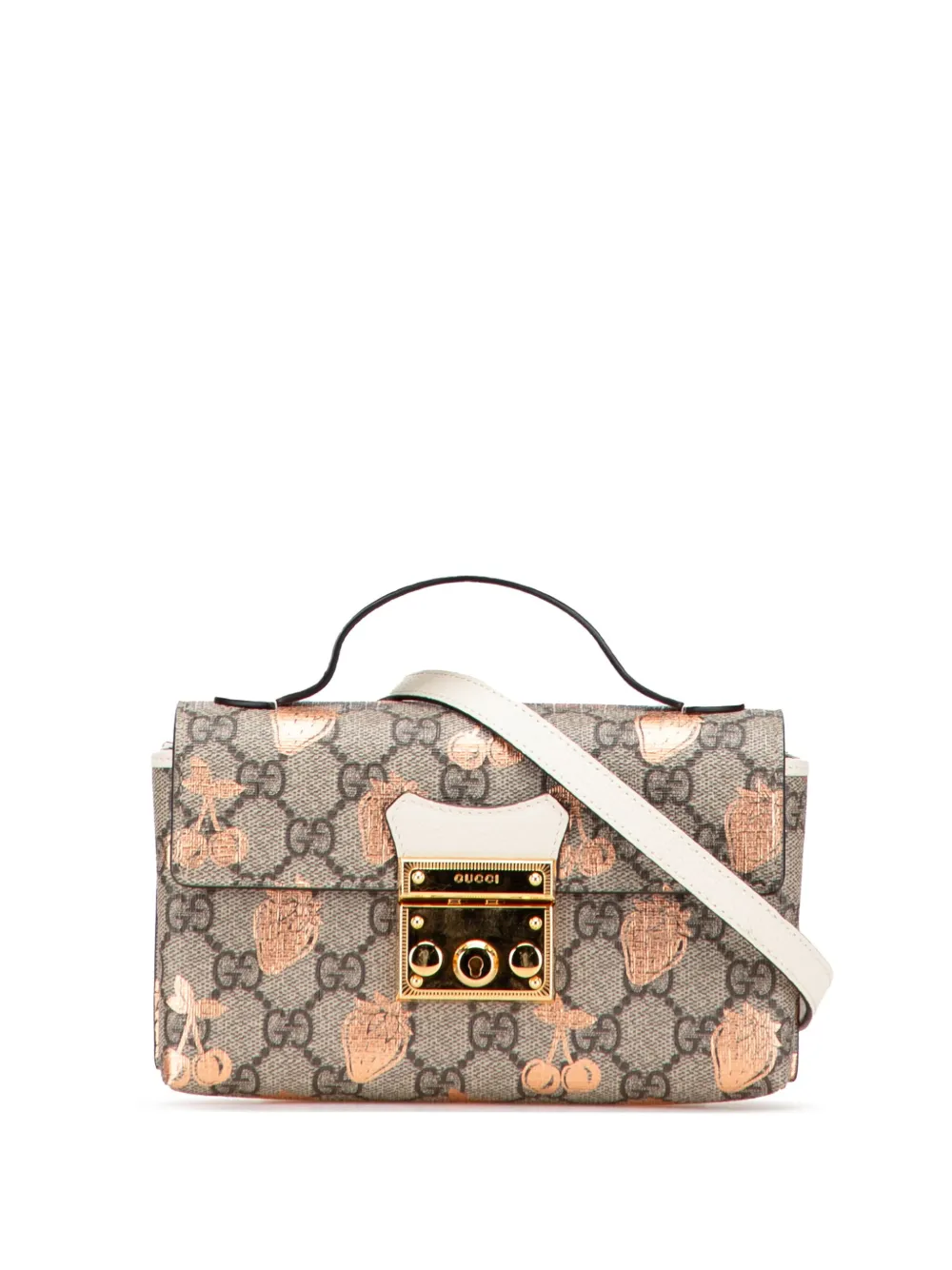 Pre-owned Gucci 2016-2025 Mini Gg Supreme Berry Padlock Satchel In Brown