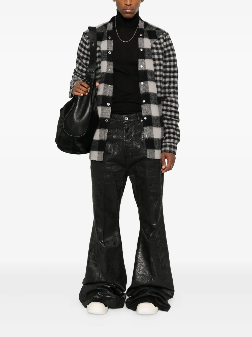 Rick Owens metallic-effect flared trousers - Zwart