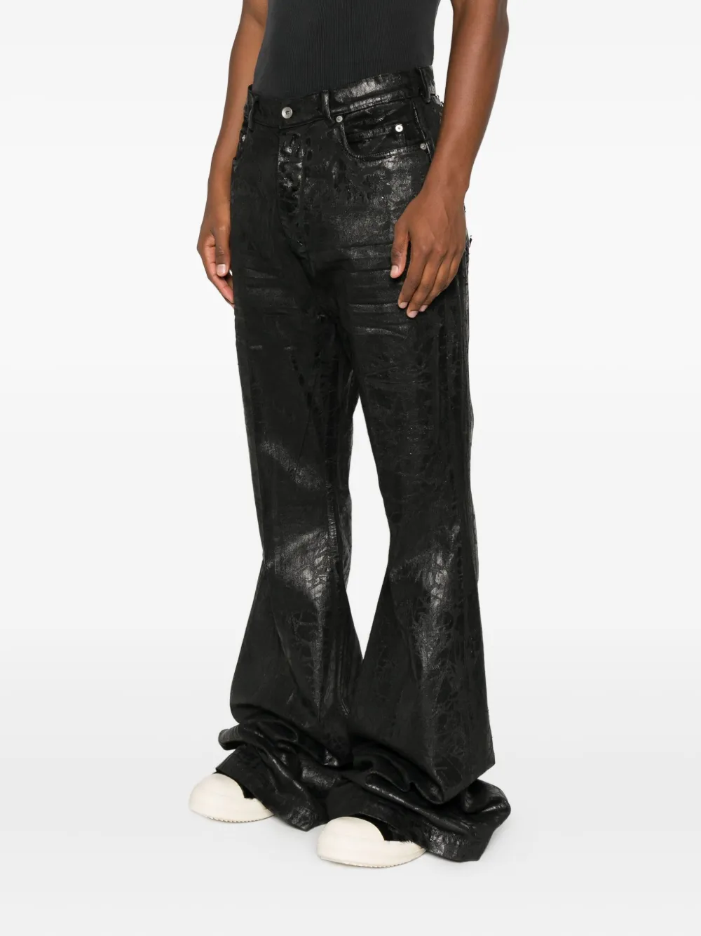 Rick Owens Flared Full Length Trousers With Belt Loops In Black