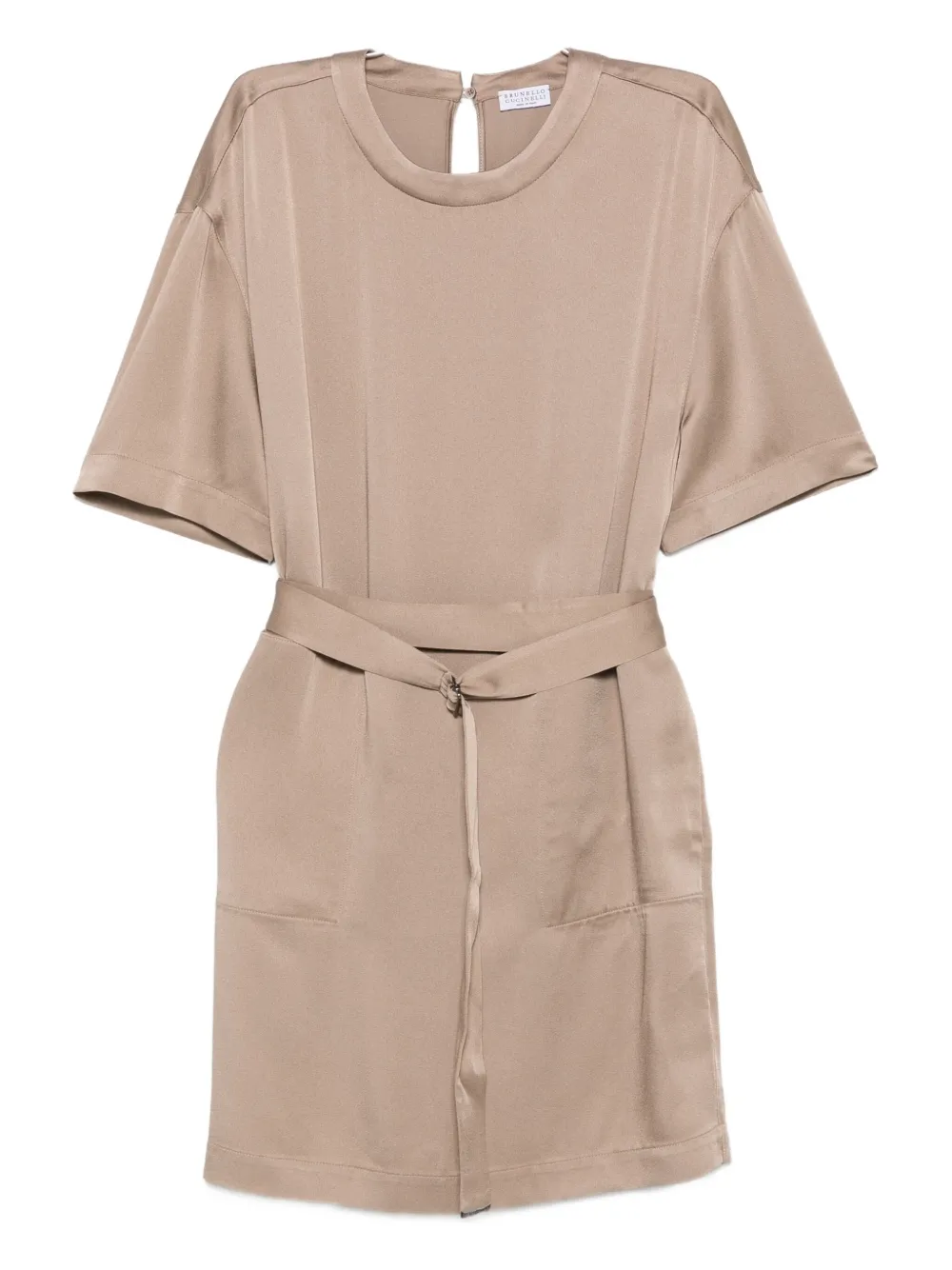 Brunello Cucinelli Belted Mini Dress In Gray