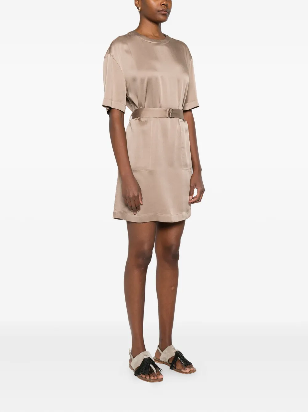 Brunello Cucinelli Belted Mini Dress In Gray
