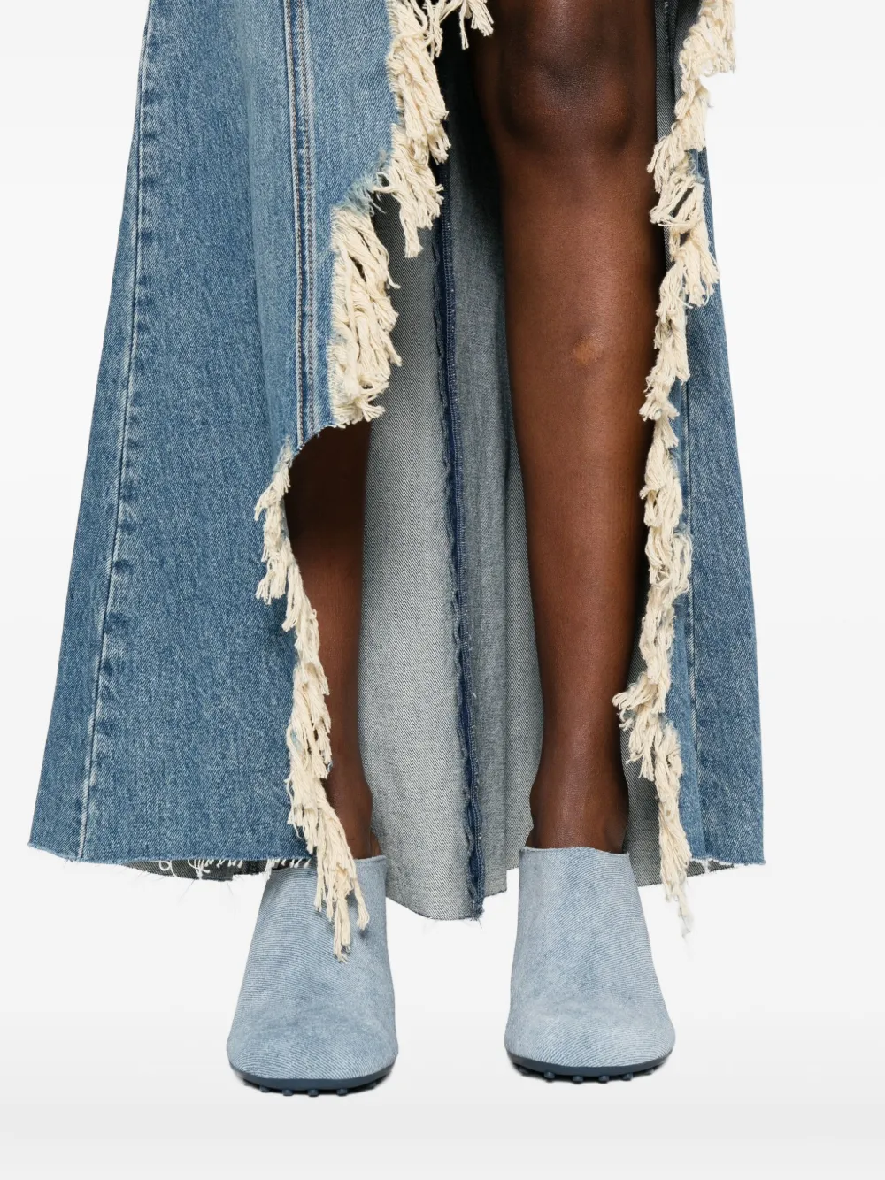 Blumarine Halter-neck Frayed-hem Denim Dress In Blue