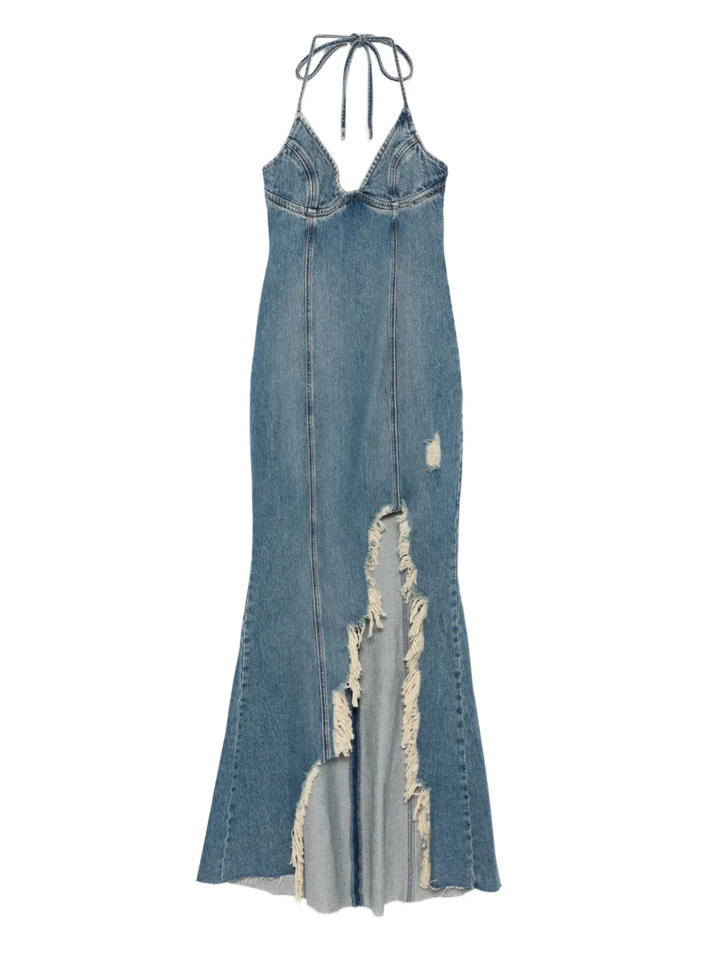 Blumarine halter-neck frayed-hem denim dress | Blue | Image 1