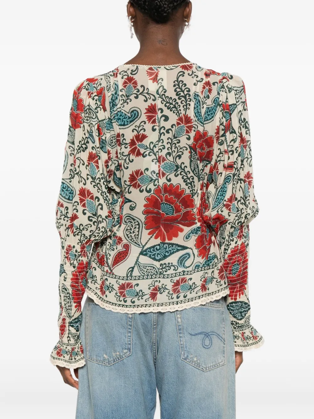 Farm Rio Floral-print Ruffled Blouse In Multi