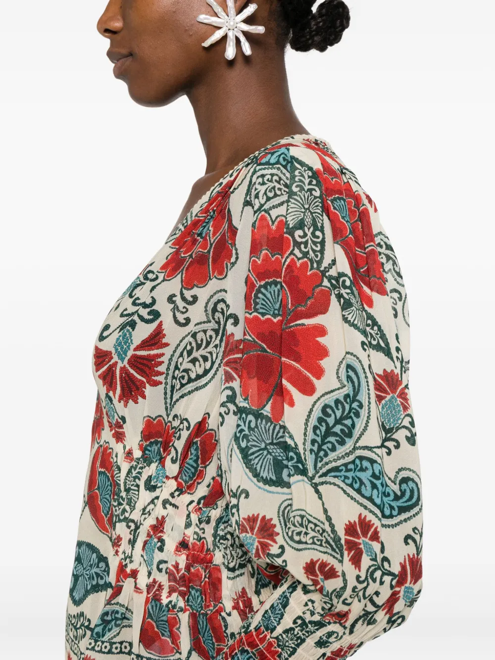 Farm Rio Floral-print Ruffled Blouse In Multi