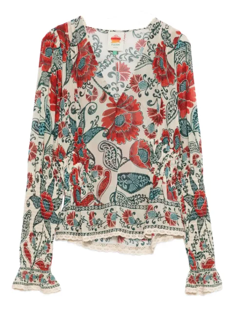FARM Rio floral-print ruffled blouse