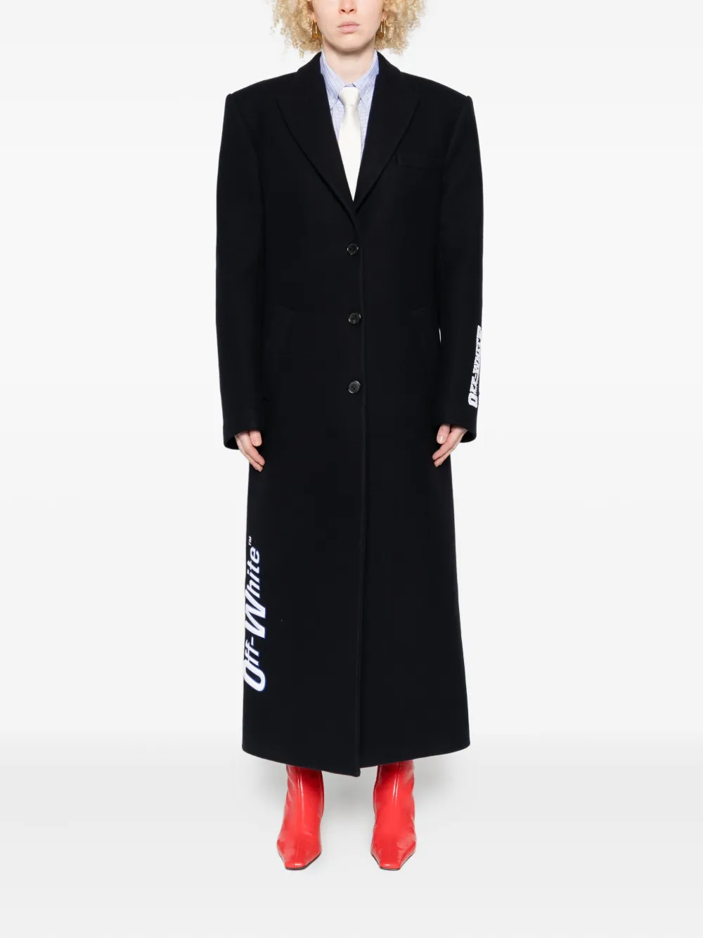 Off-white Logo-detail Coat In Black