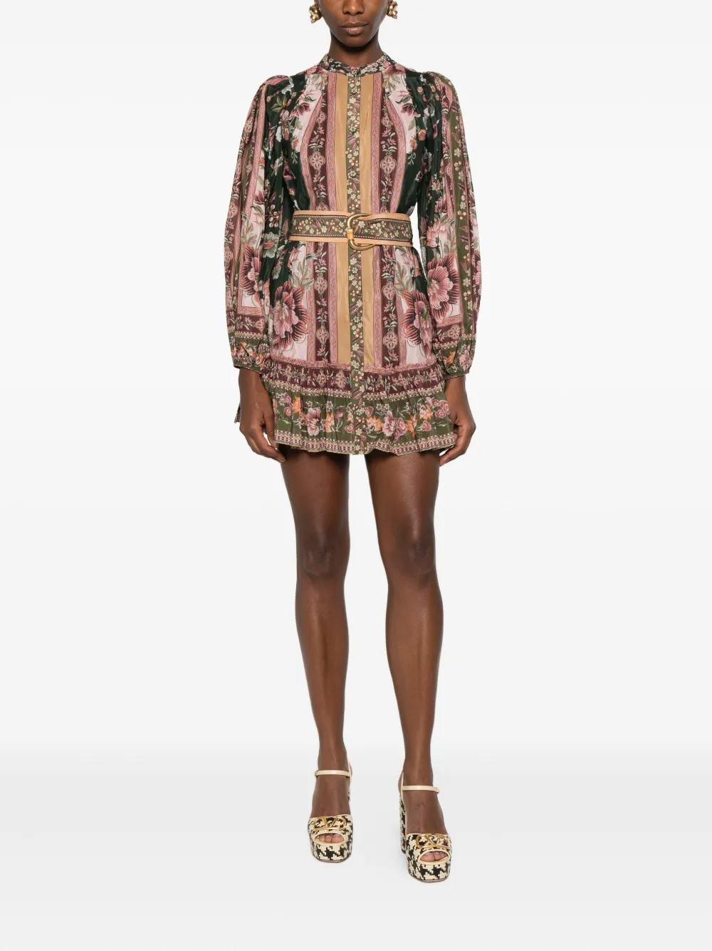 FARM Rio floral-print belted dress - Groen