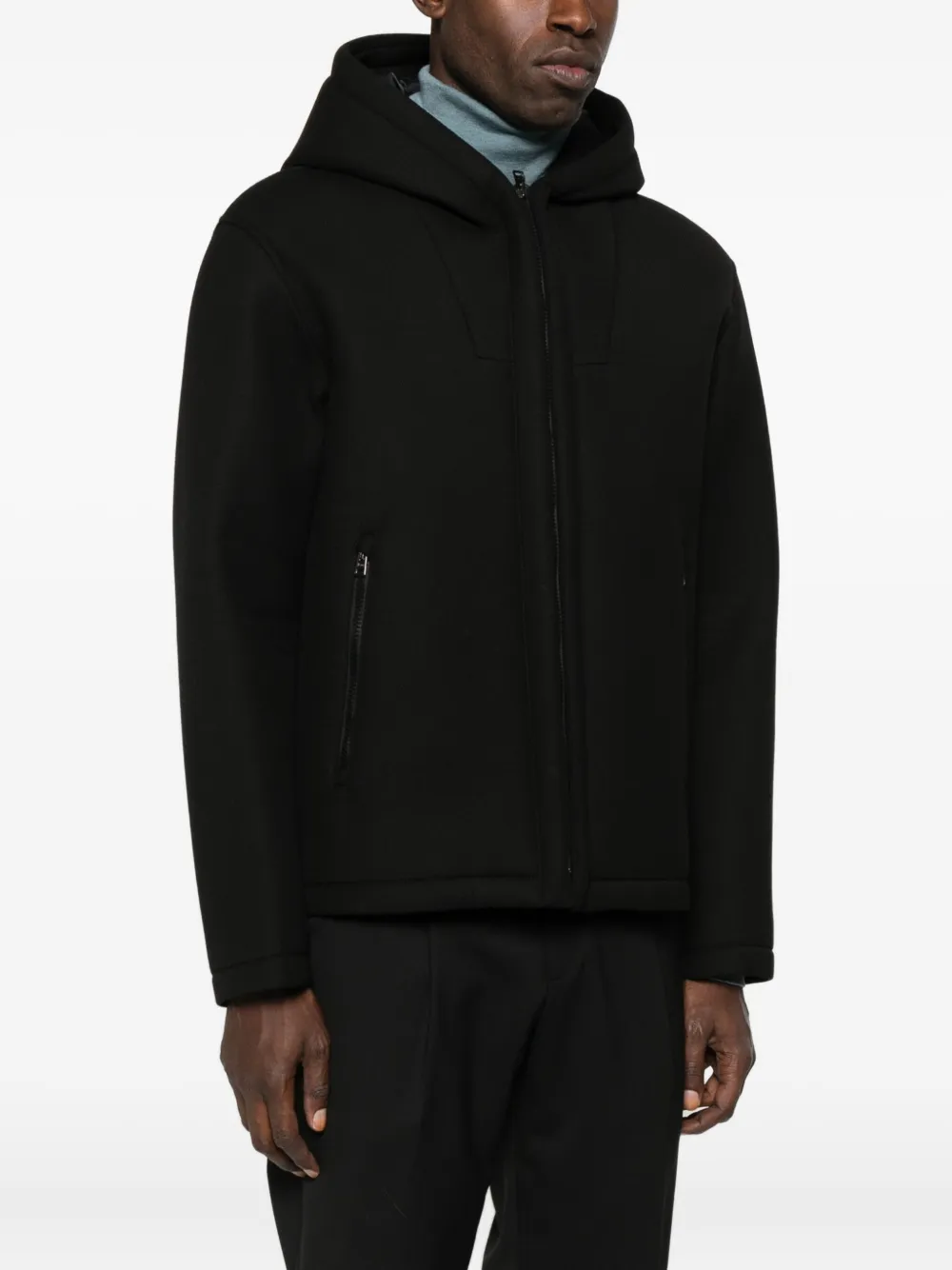 Herno Hooded Zip-front Jacket In Black