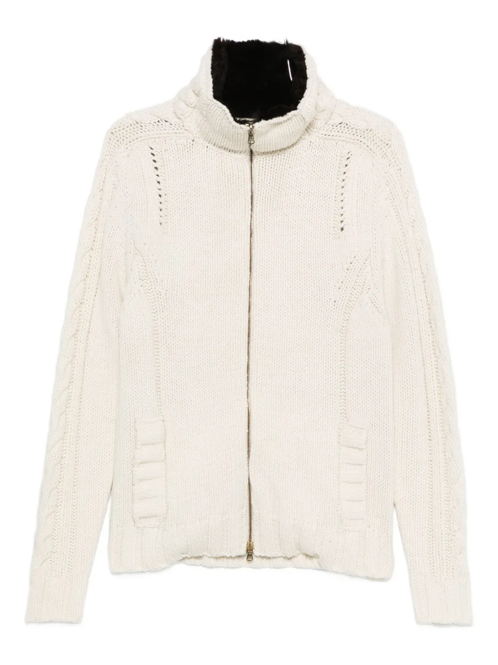 Versace Pre-Owned 2000s cable-knit zip-up cardigan | Neutrals | Image 1